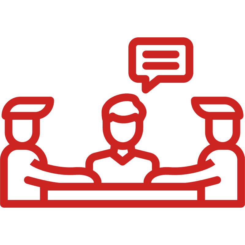 Image about two people and in the middle of them a person as a mediator representing a Fractional Ombudsperson.