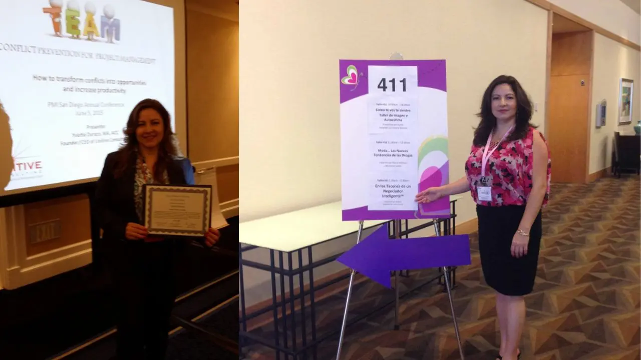 Image of Yvette Durazo in diferents onferences.